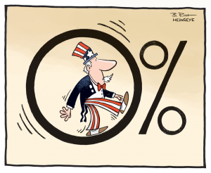 Uncle Sam Running on Zero Percent Interest Rates cartoon