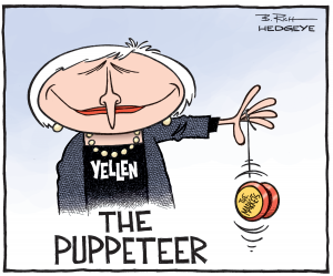 Yellen the Puppeteer cartoon